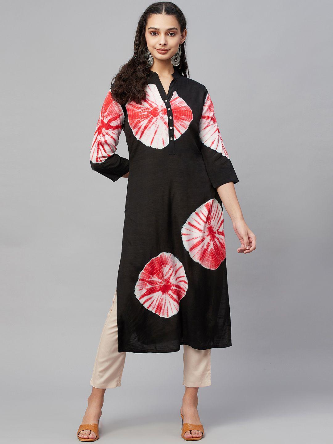 amiras indian ethnic wear women black ethnic motifs  tie & dye kurta with trousers