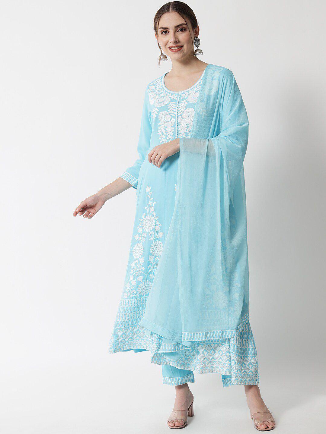 amiras indian ethnic wear women blue high slit kurti with trousers & with dupatta