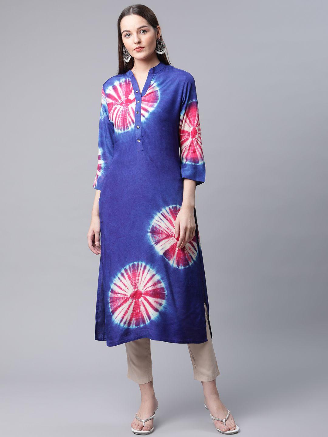 amiras indian ethnic wear women blue printed kurta with trousers