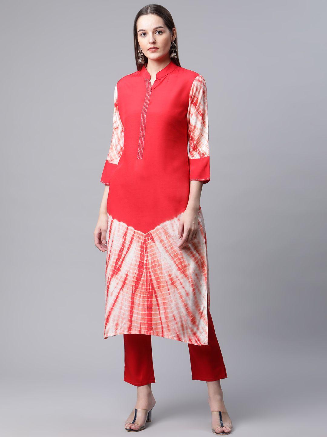 amiras indian ethnic wear women red printed kurta with trousers
