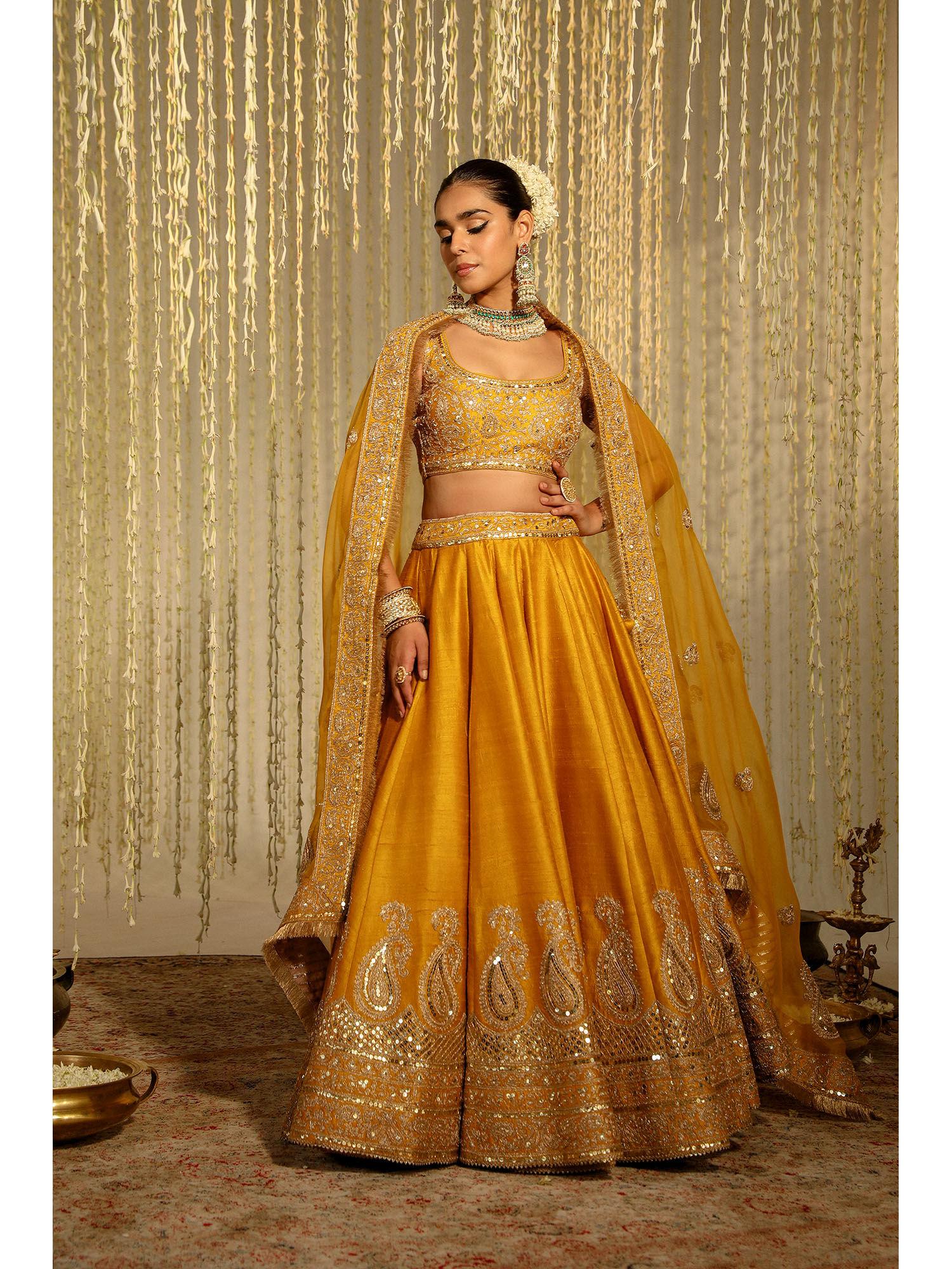 amna lehenga & blouse with dupatta-mustard (set of 3)