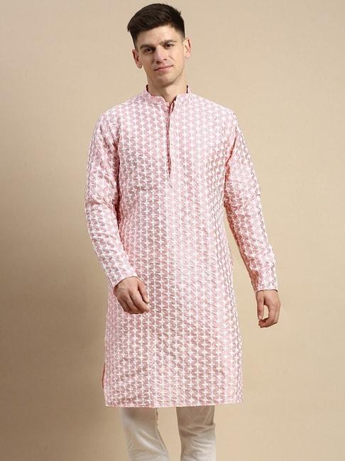 amodh by kisah pink regular fit embellished kurta