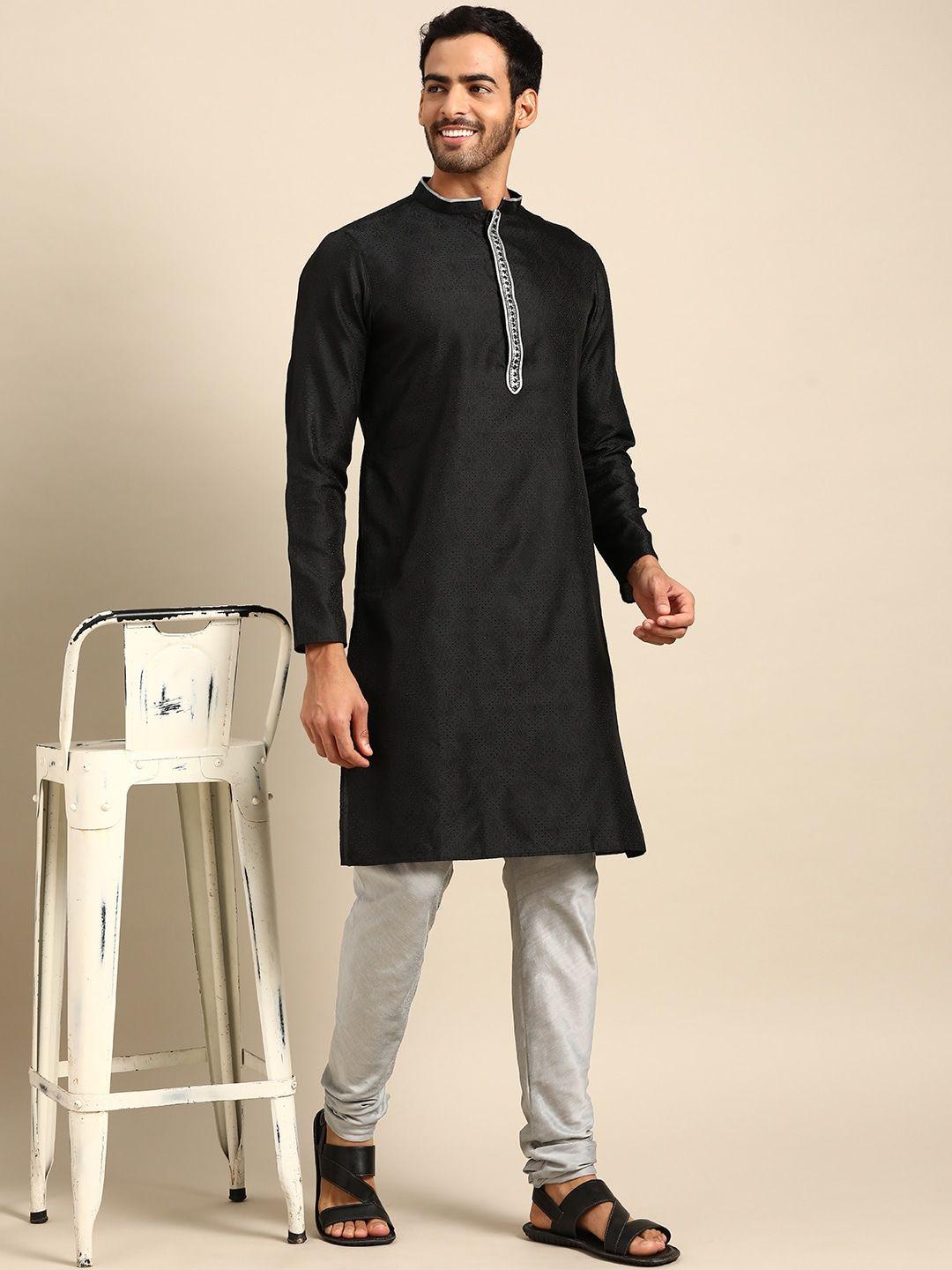 amodh by kisah men black ethnic motifs kurta with churidar