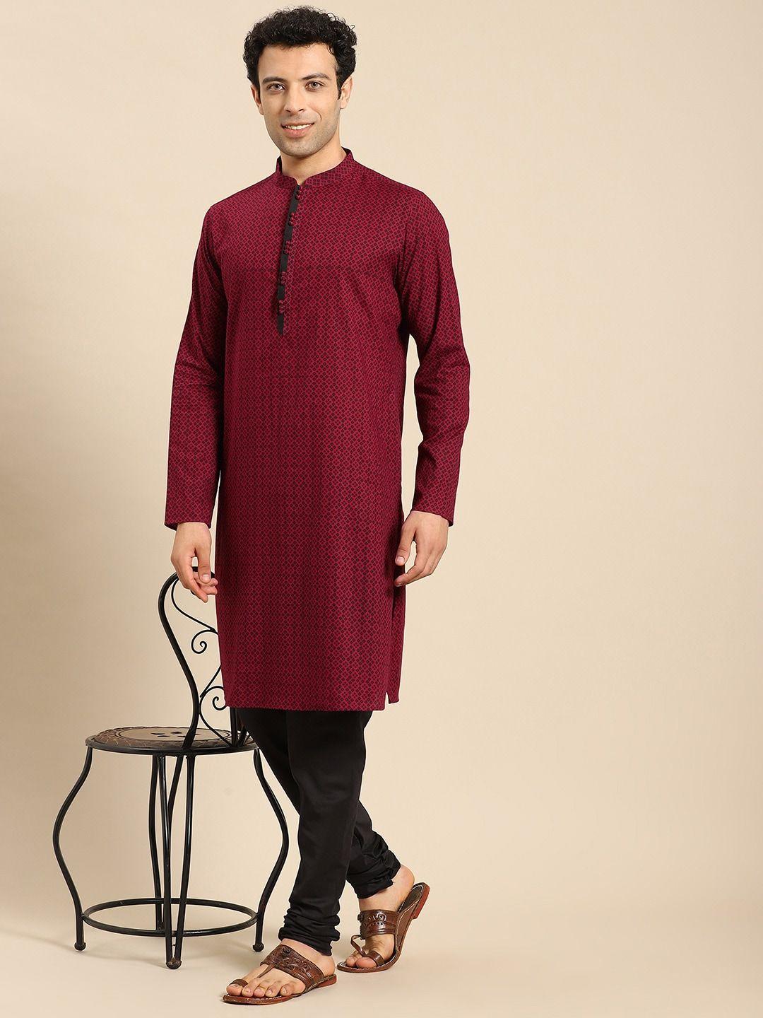 amodh by kisah men maroon bandhani printed kurta with churidar