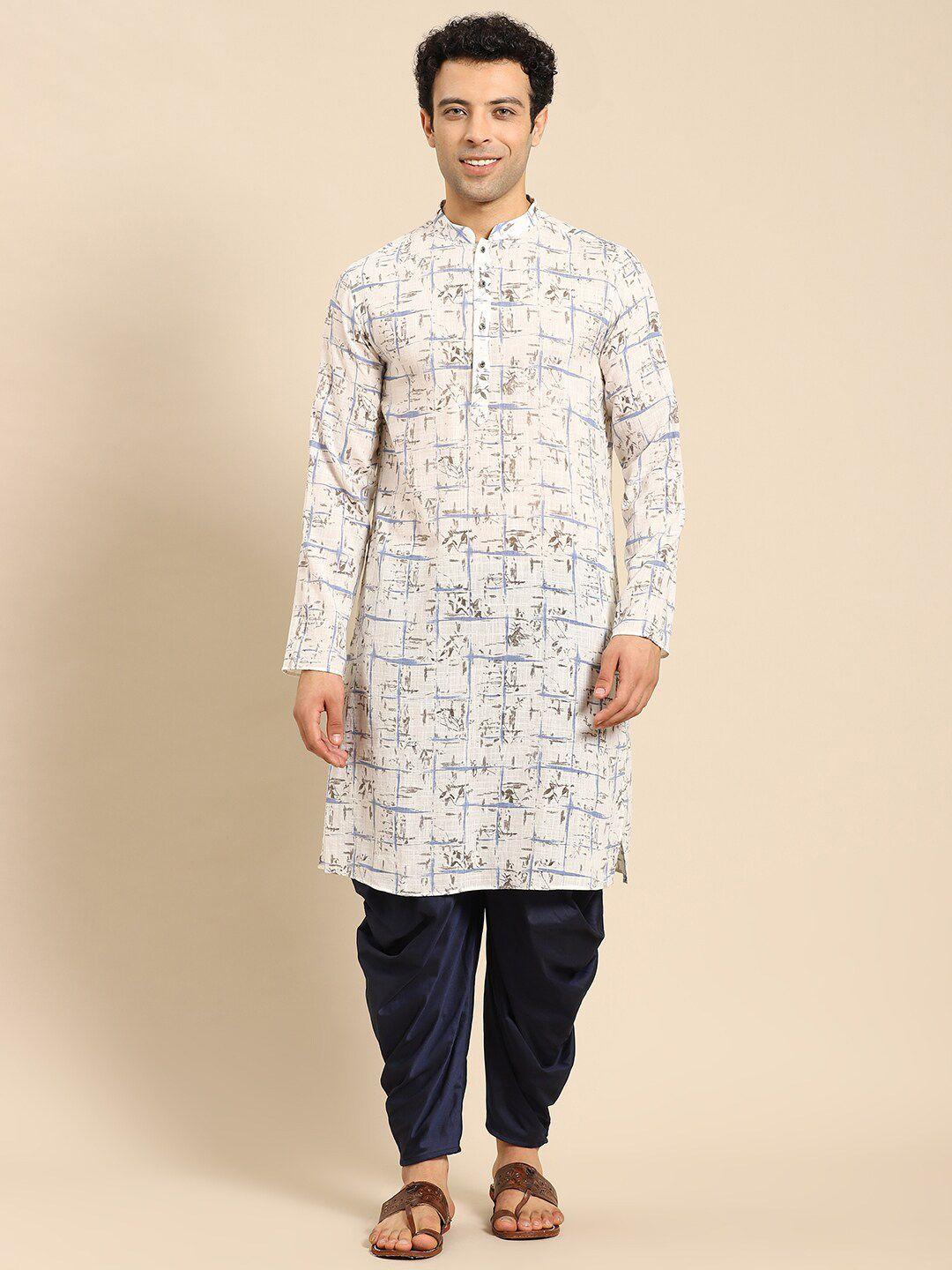 amodh by kisah men white & blue printed kurta