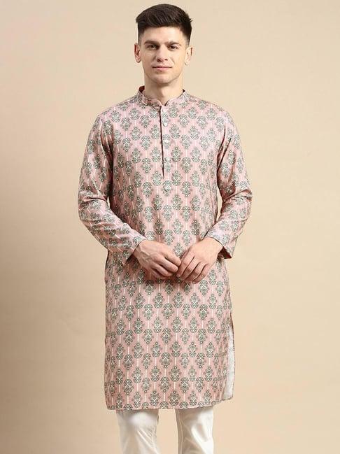 amodh by kisah pink cotton regular fit floral print kurta