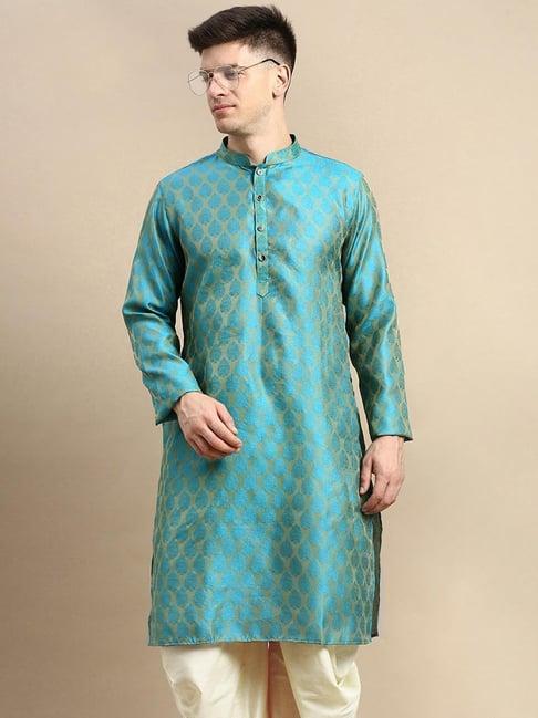 amodh by kisah teal regular fit self pattern kurta