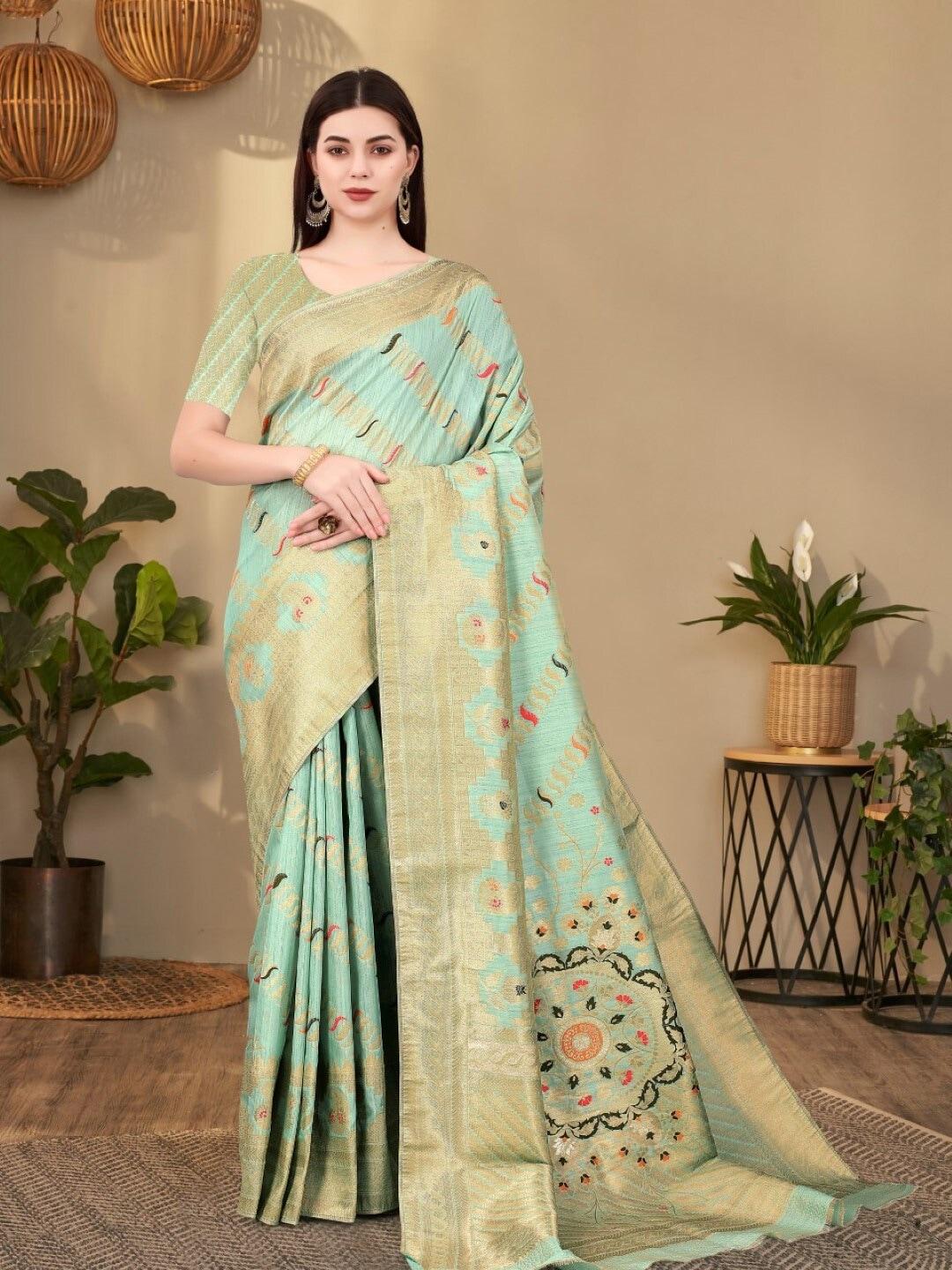 amoha silk abstract woven design zari pure silk tussar saree