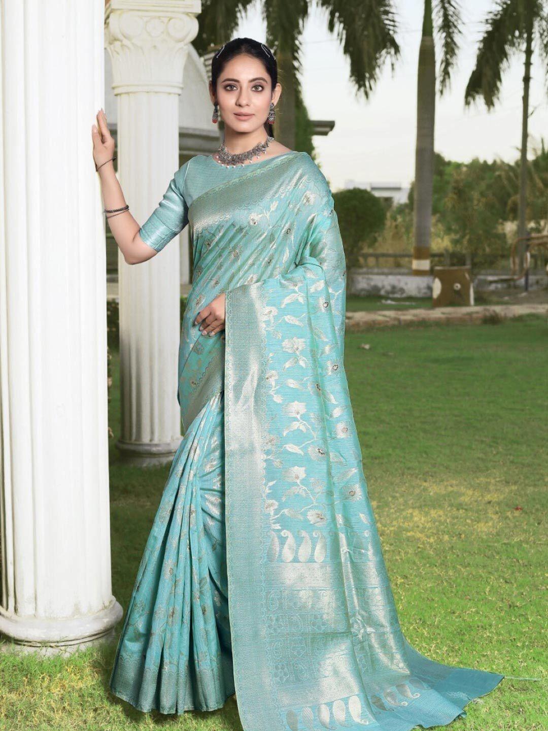 amoha silk ethnic motifs woven design zari pure silk tussar saree