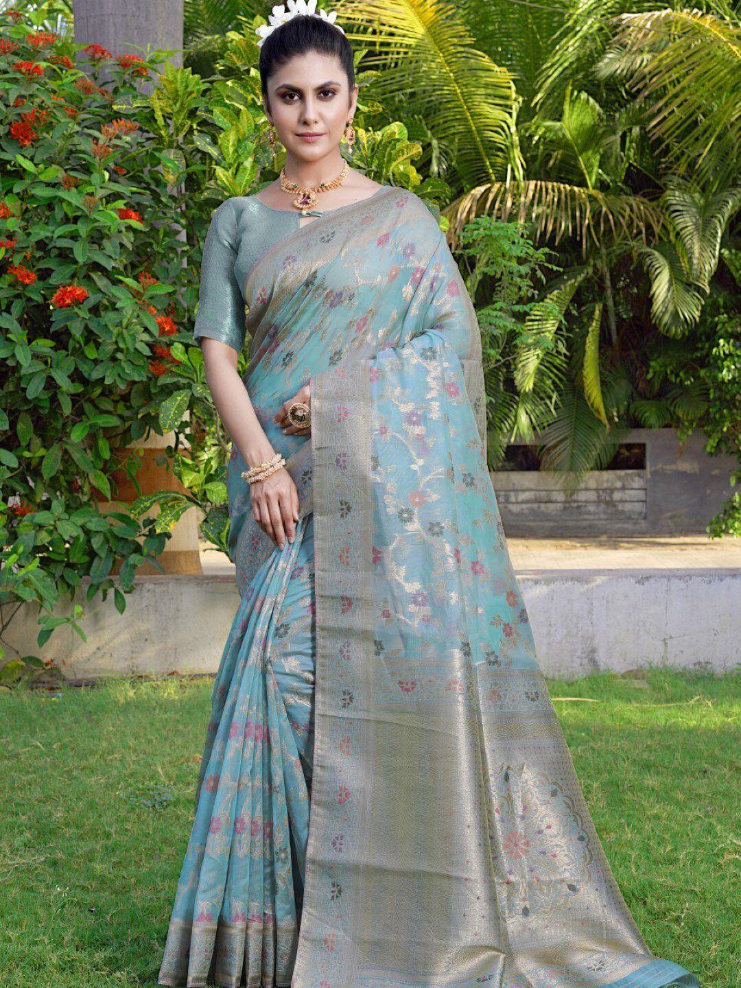 amoha silk floral woven design zari pure silk tussar saree