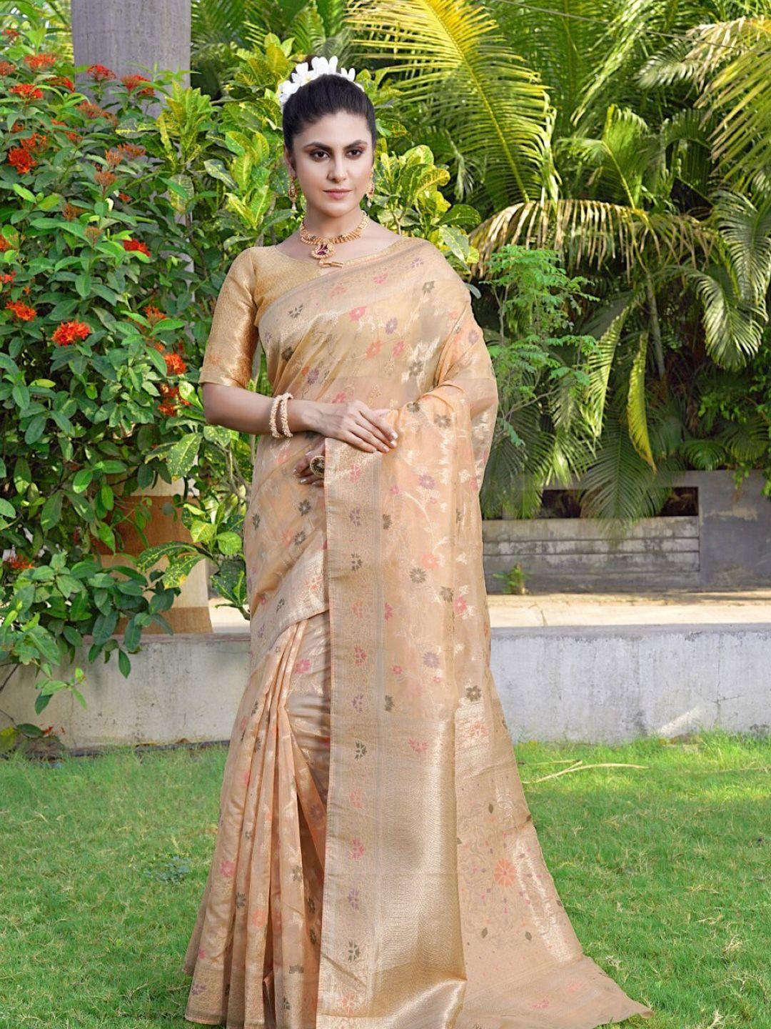 amoha silk floral woven design zari pure silk tussar saree