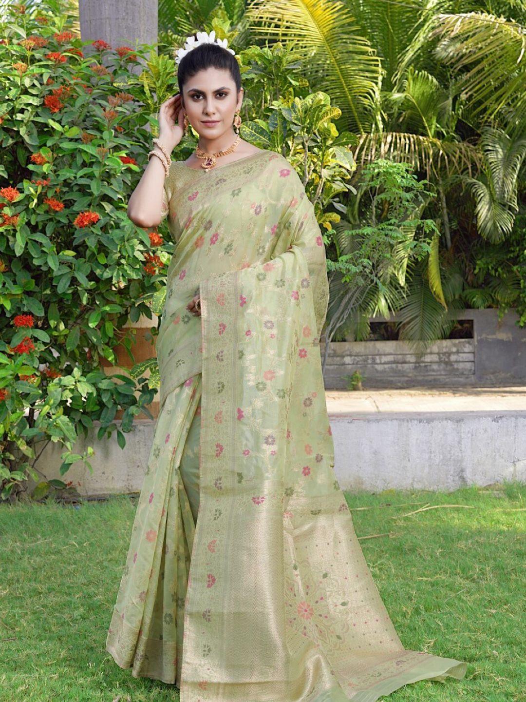 amoha silk floral woven design zari pure silk tussar saree