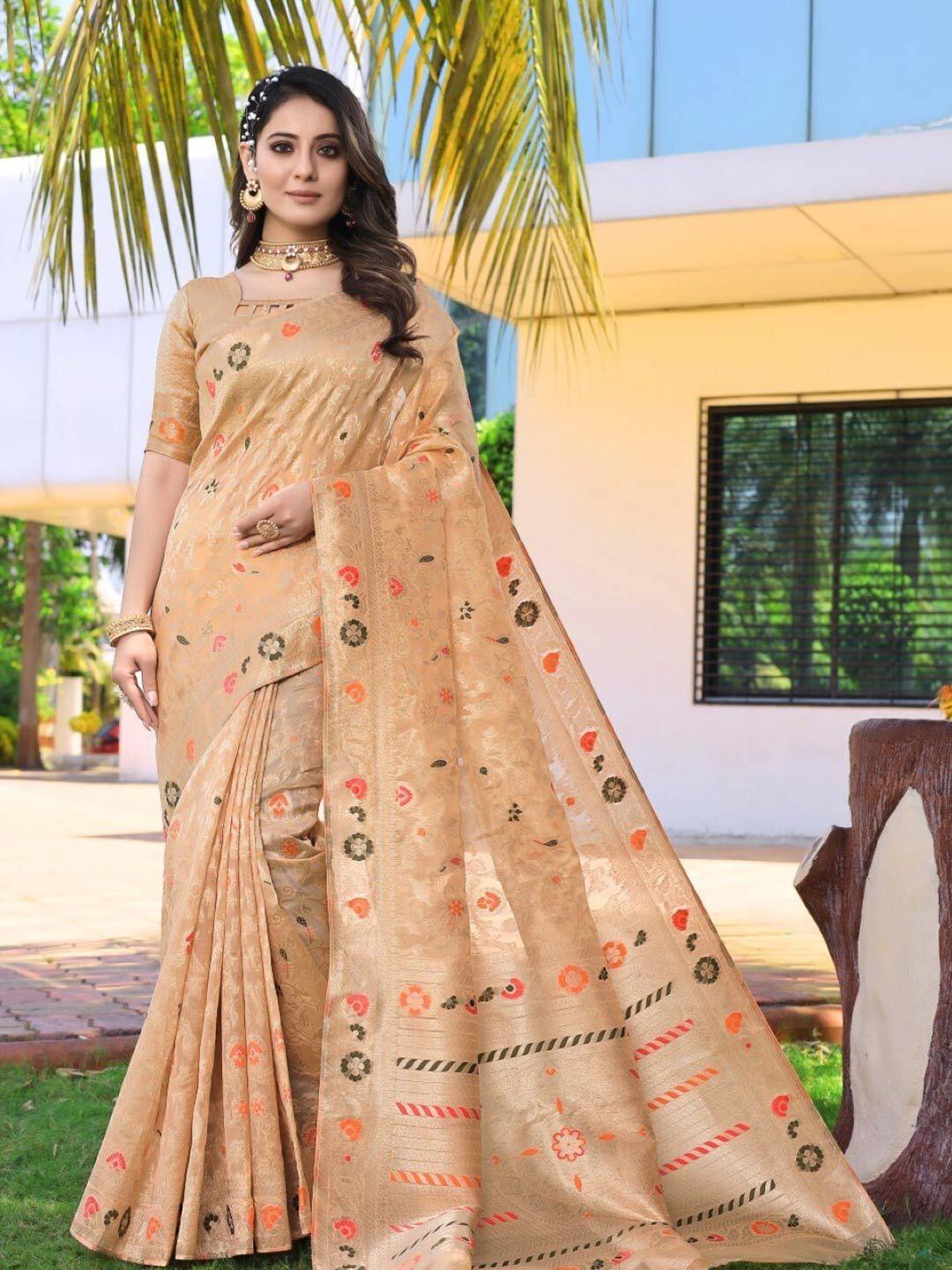 amoha silk floralwoven design zari pure silk tussar saree