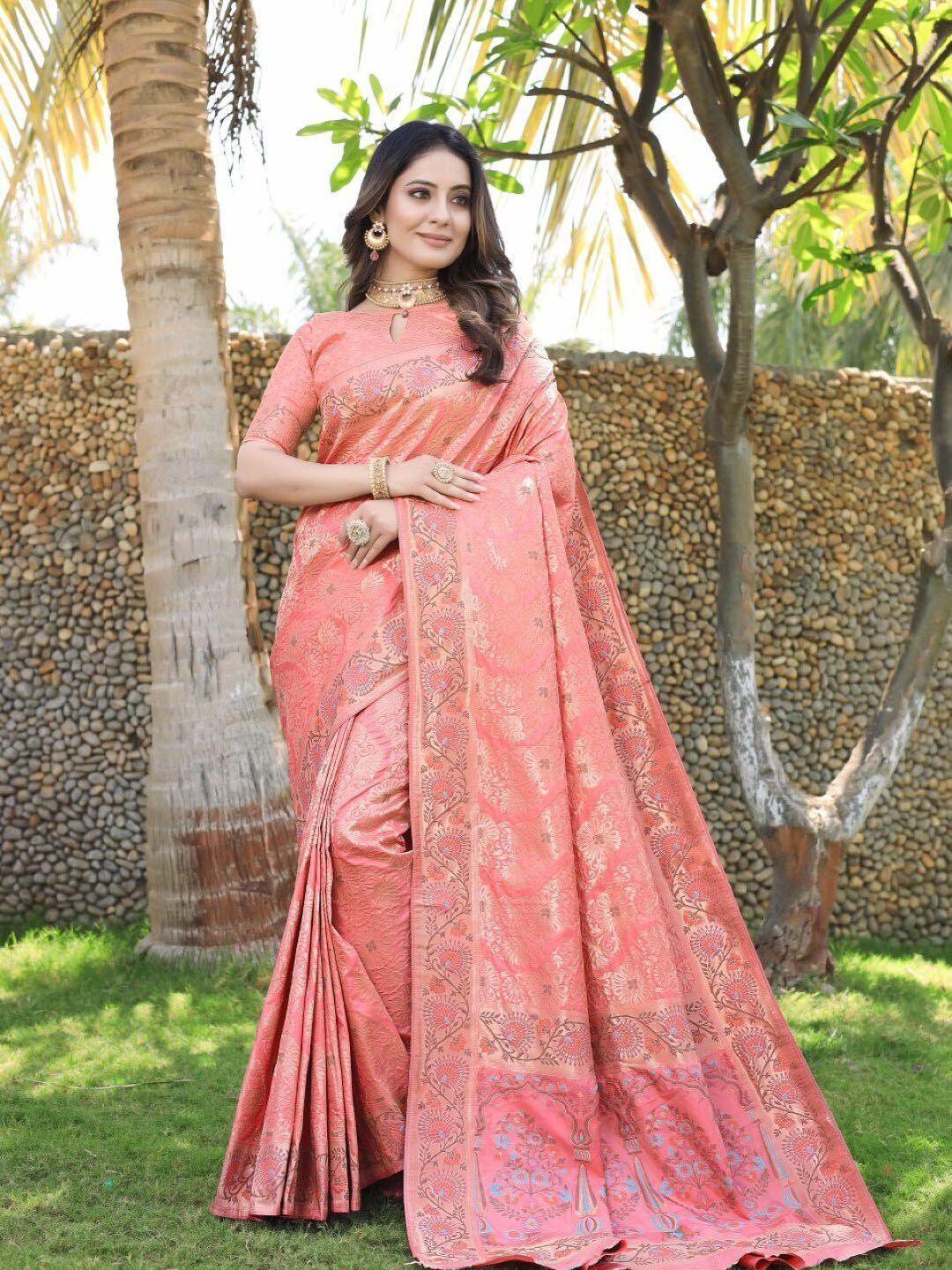 amoha silk woven design floral zari pure silk banarasi saree