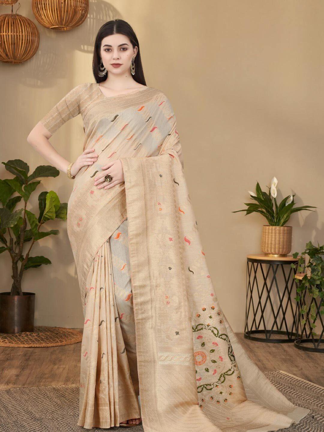 amoha silk woven design floral zari pure silk tussar saree