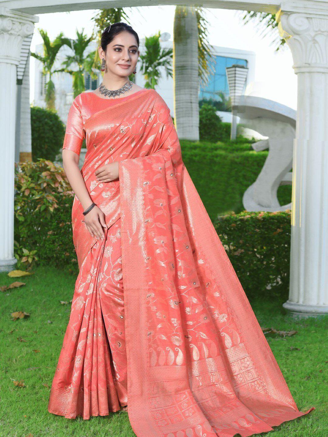 amoha silk woven design floral zari pure silk tussar saree