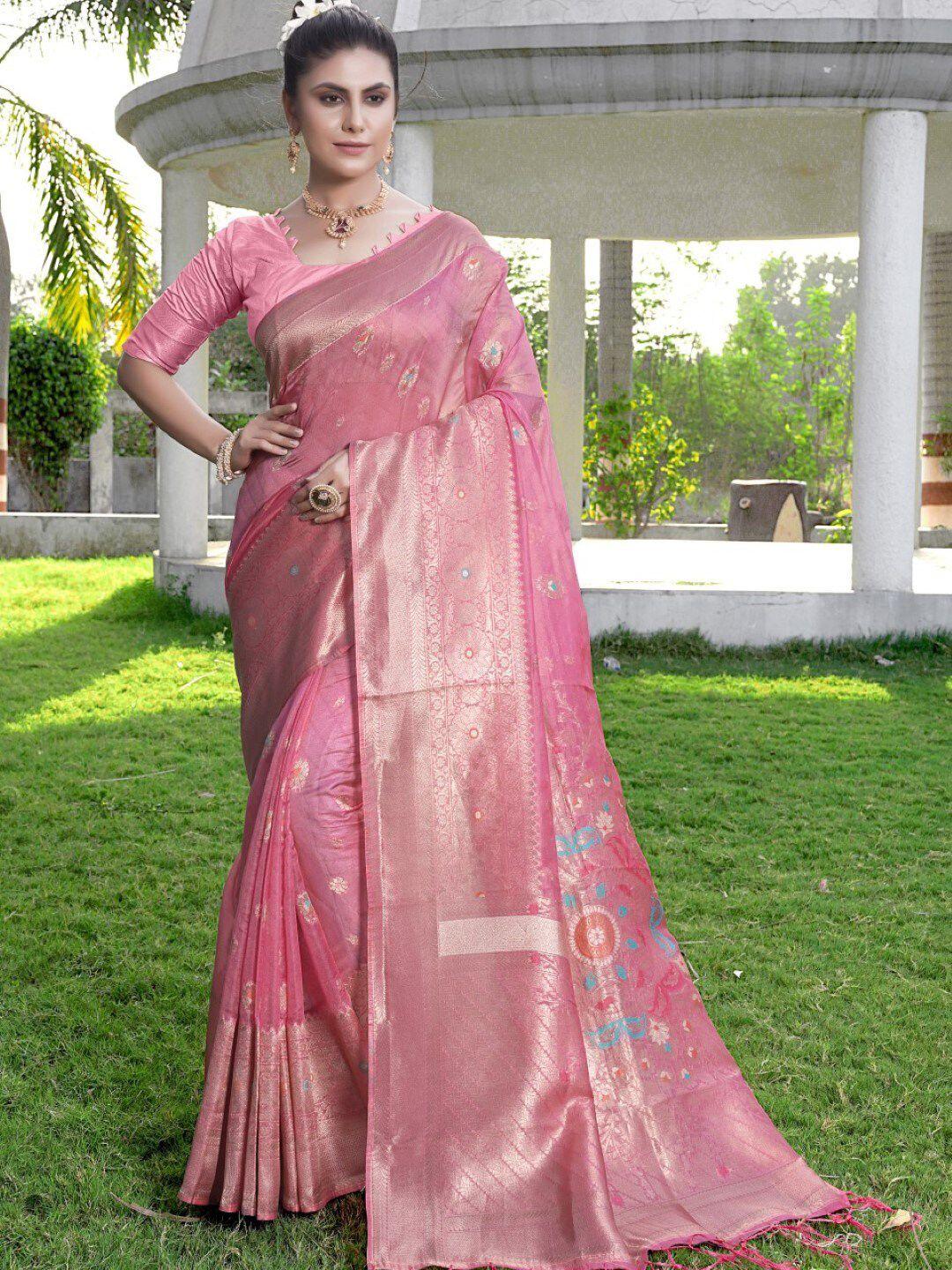 amoha silk woven design floral zari pure silk tussar saree