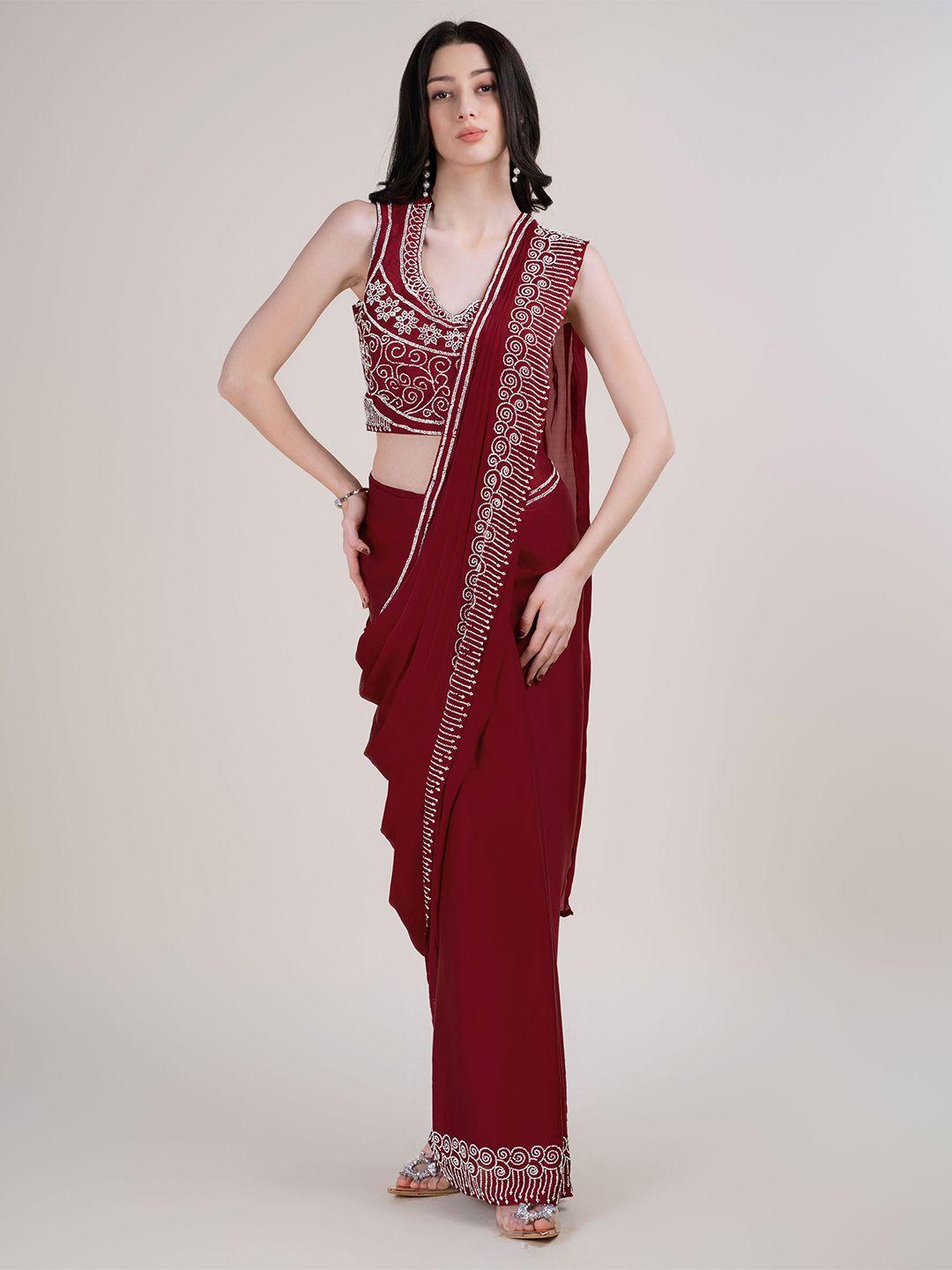 amoha trendz beads and stones satin ready to wear saree