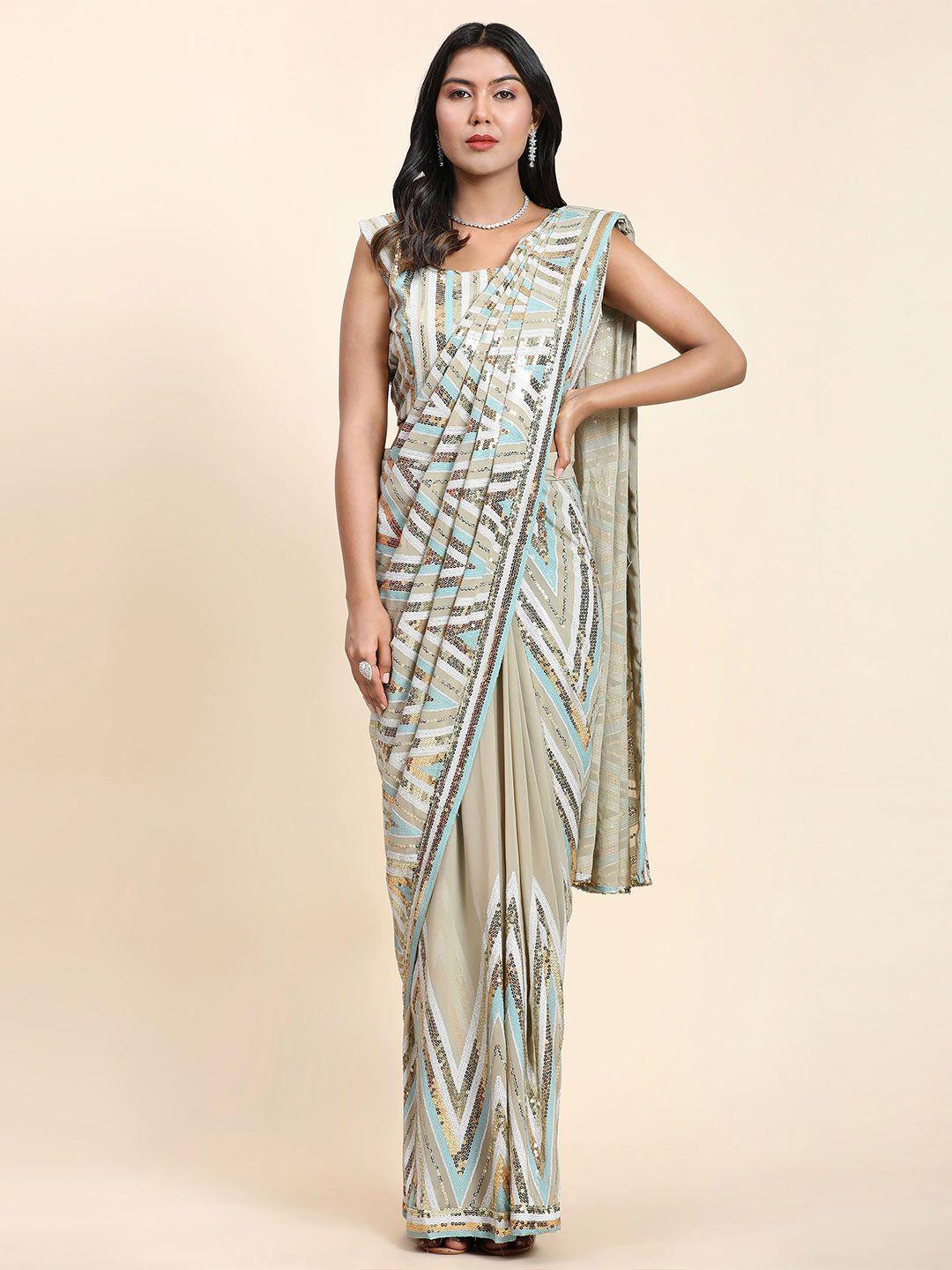 amoha trendz geometric embellished sequinned ready to wear saree