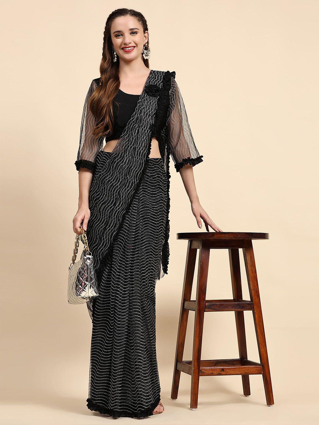 amoha trendz striped embellished zari net ready to wear saree