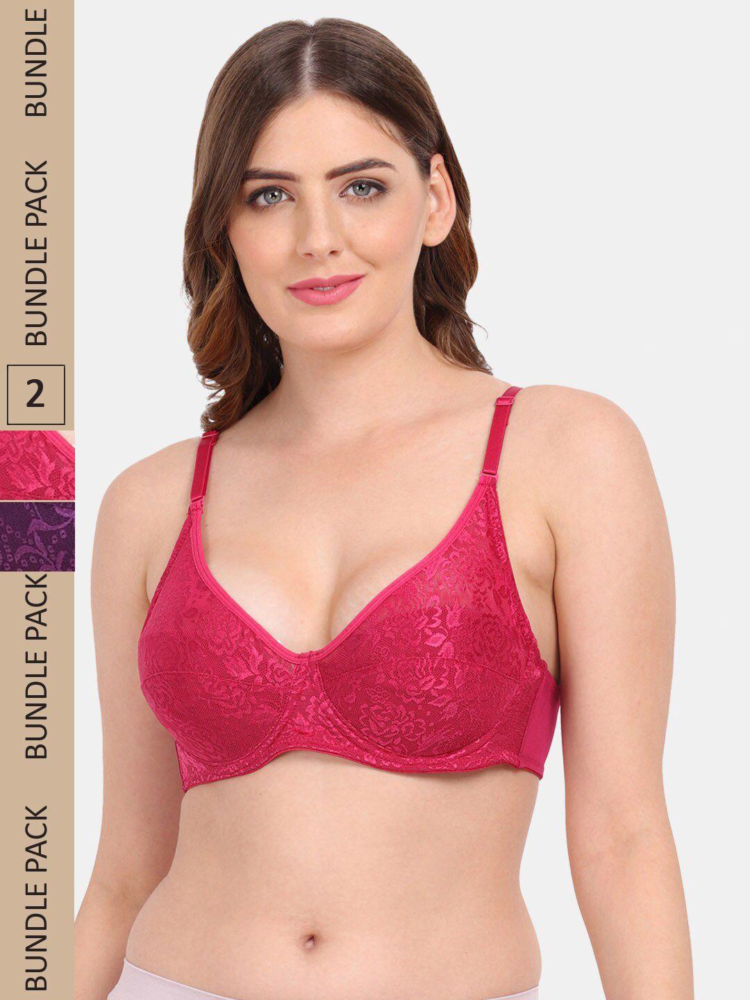 amour secret pack of 2 non-padded underwired push-up lace bra