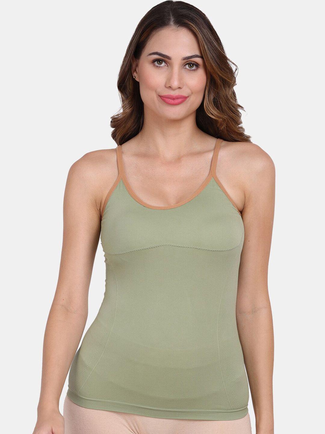 amour secret women green solid lightly-padded seamless camisoles
