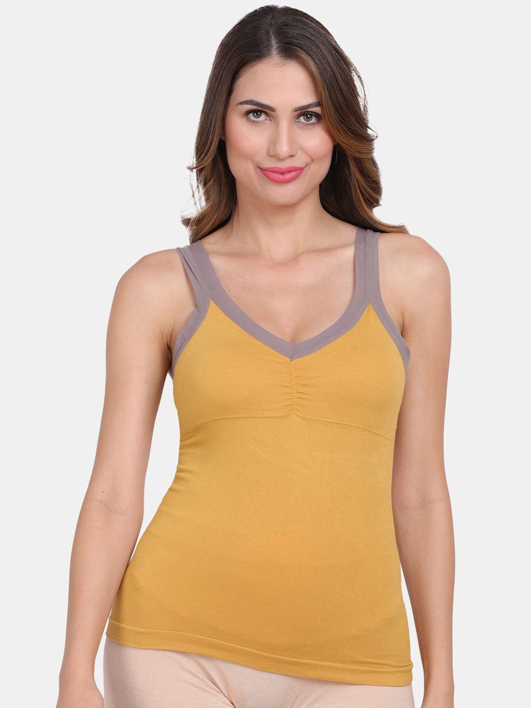 amour secret women yellow lightly-padded stretch fit seamless camisoles