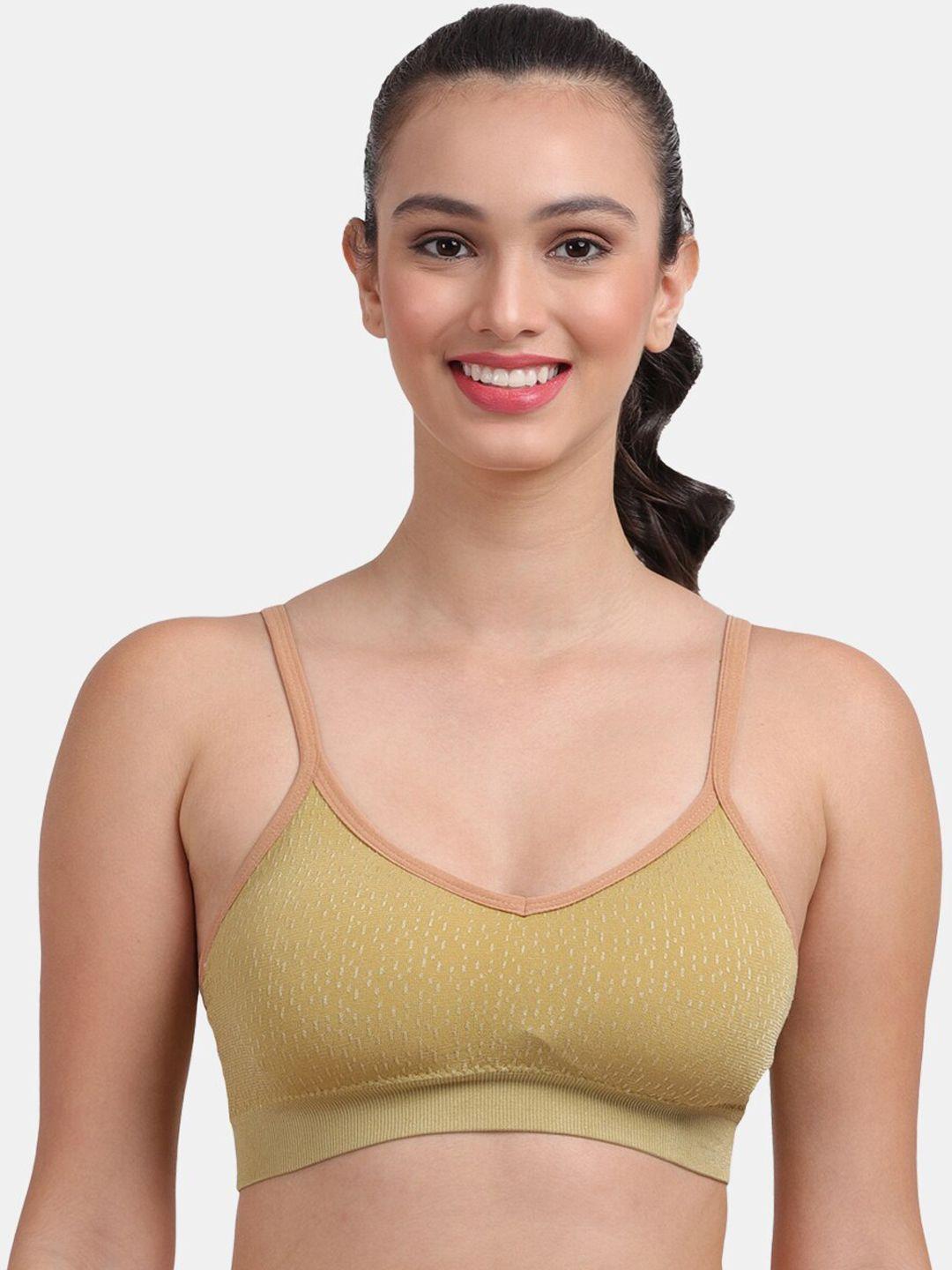 amour secret olive green & peach-coloured removable padded sports bra