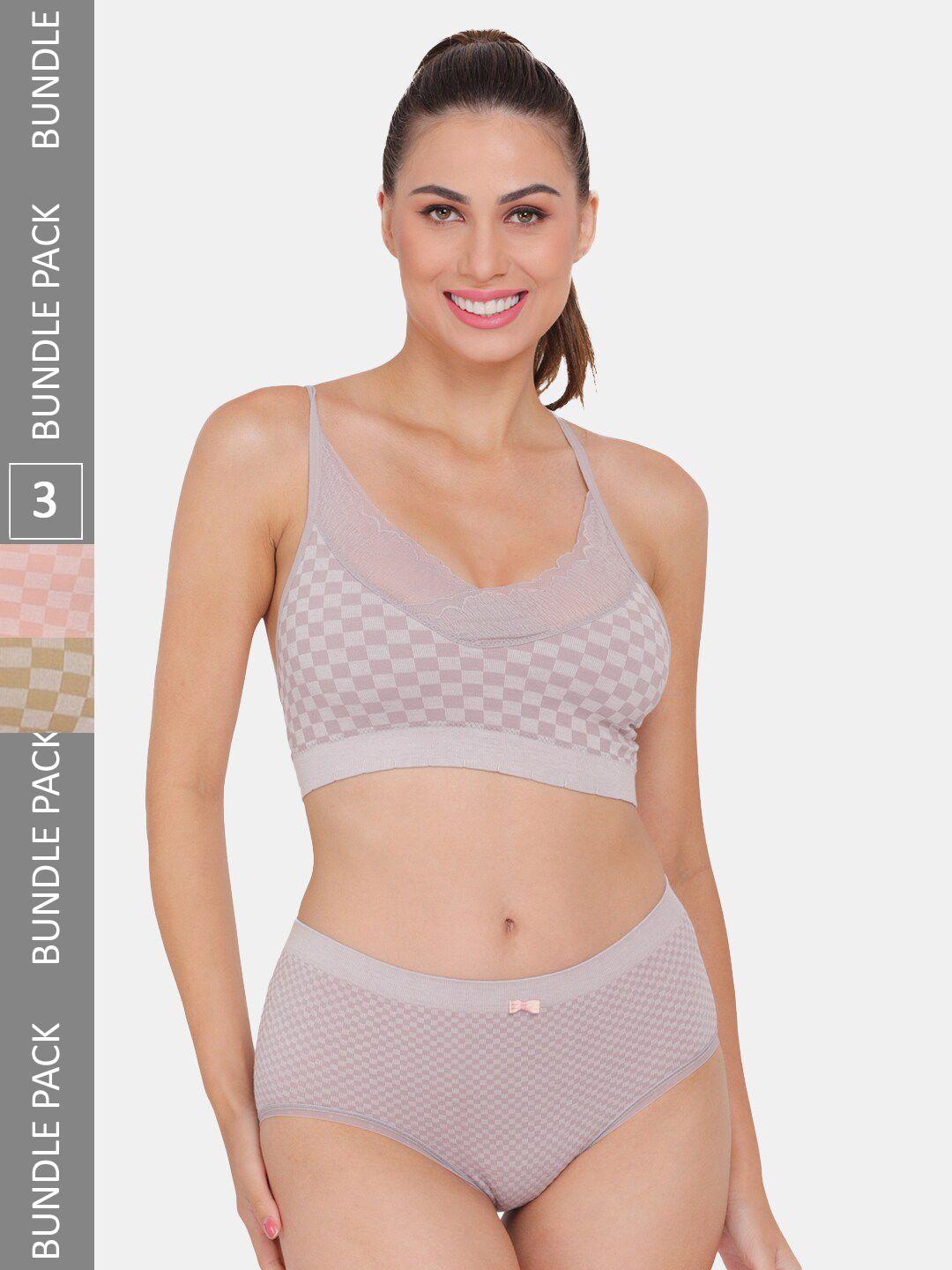 amour secret pack of 3 checked lightly padded sports lingerie set s3644_muv_olv_pch