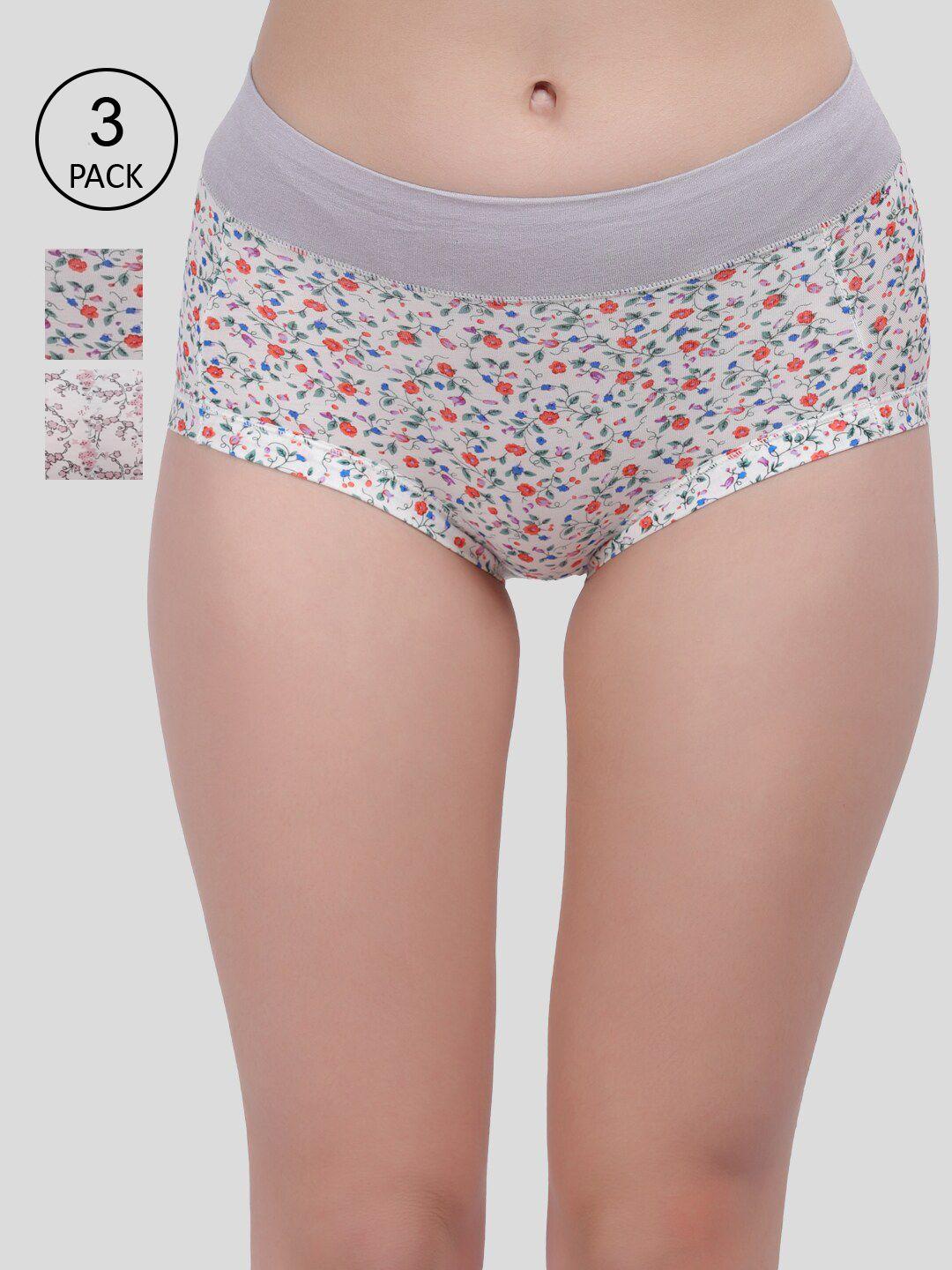 amour secret pack of 3 grey & white printed mid-rise hipster briefs p2814