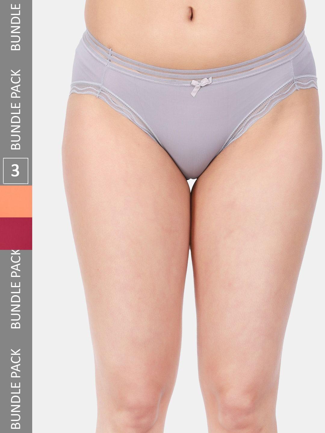 amour secret pack of 3 striped anti-bacterial mid-rise bikini briefs