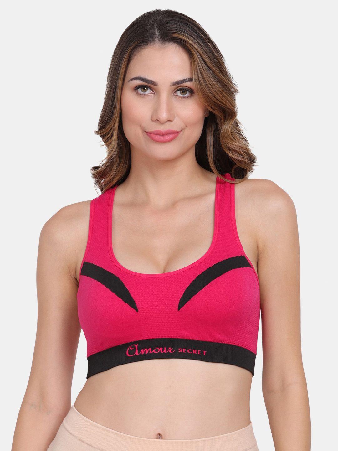 amour secret pink & black removable lightly padded racerback sports bra