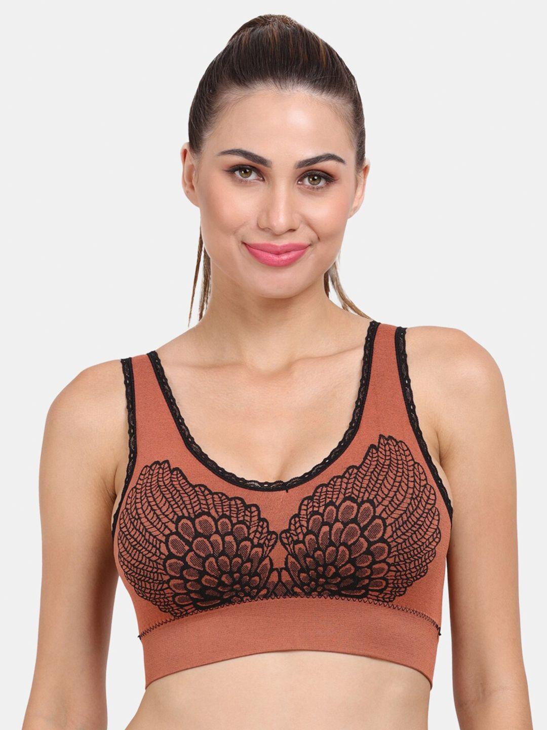 amour secret rust & black graphic lightly padded dry fit sports bra