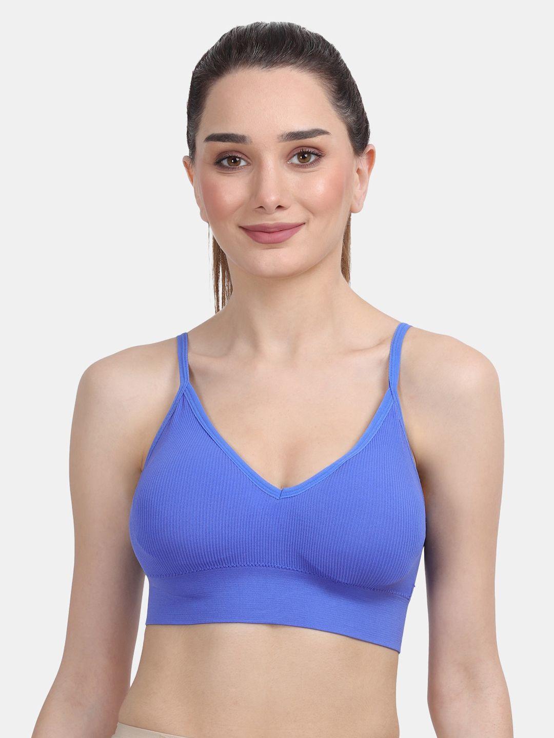 amour secret woman blue striped lightly padded sports bra bra