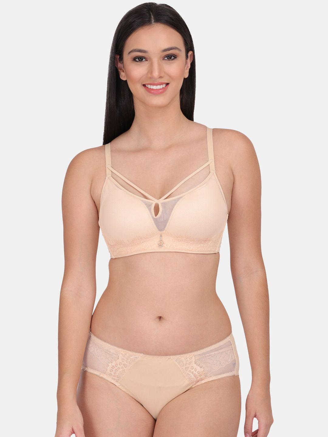 amour secret women nude-coloured solid lingerie set