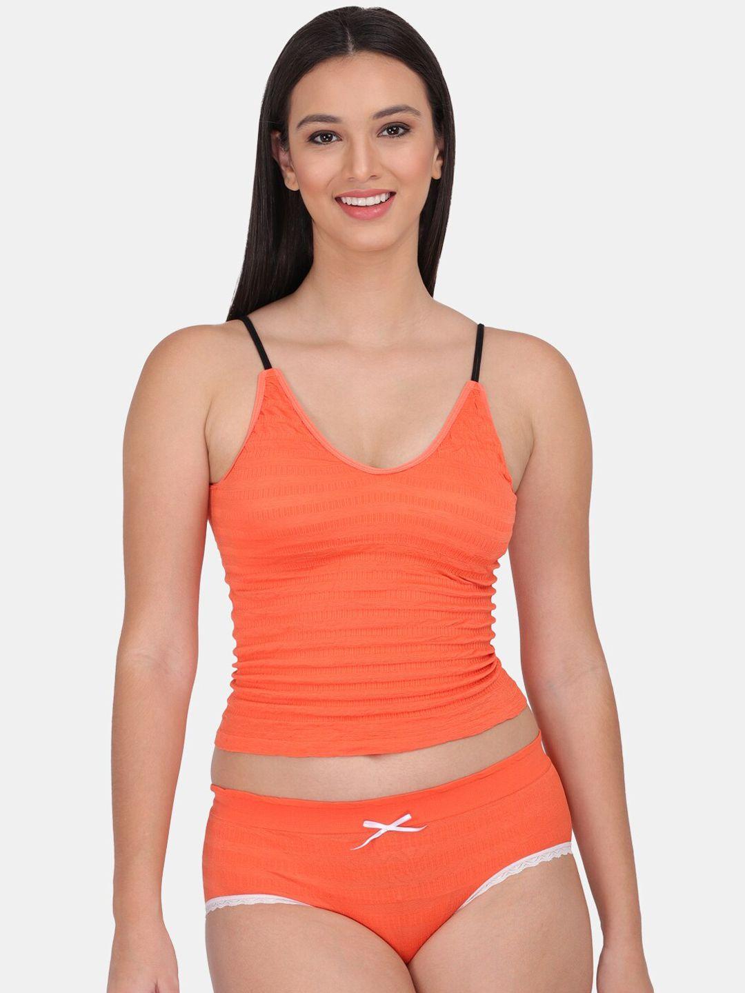 amour secret women orange self-design lingerie set