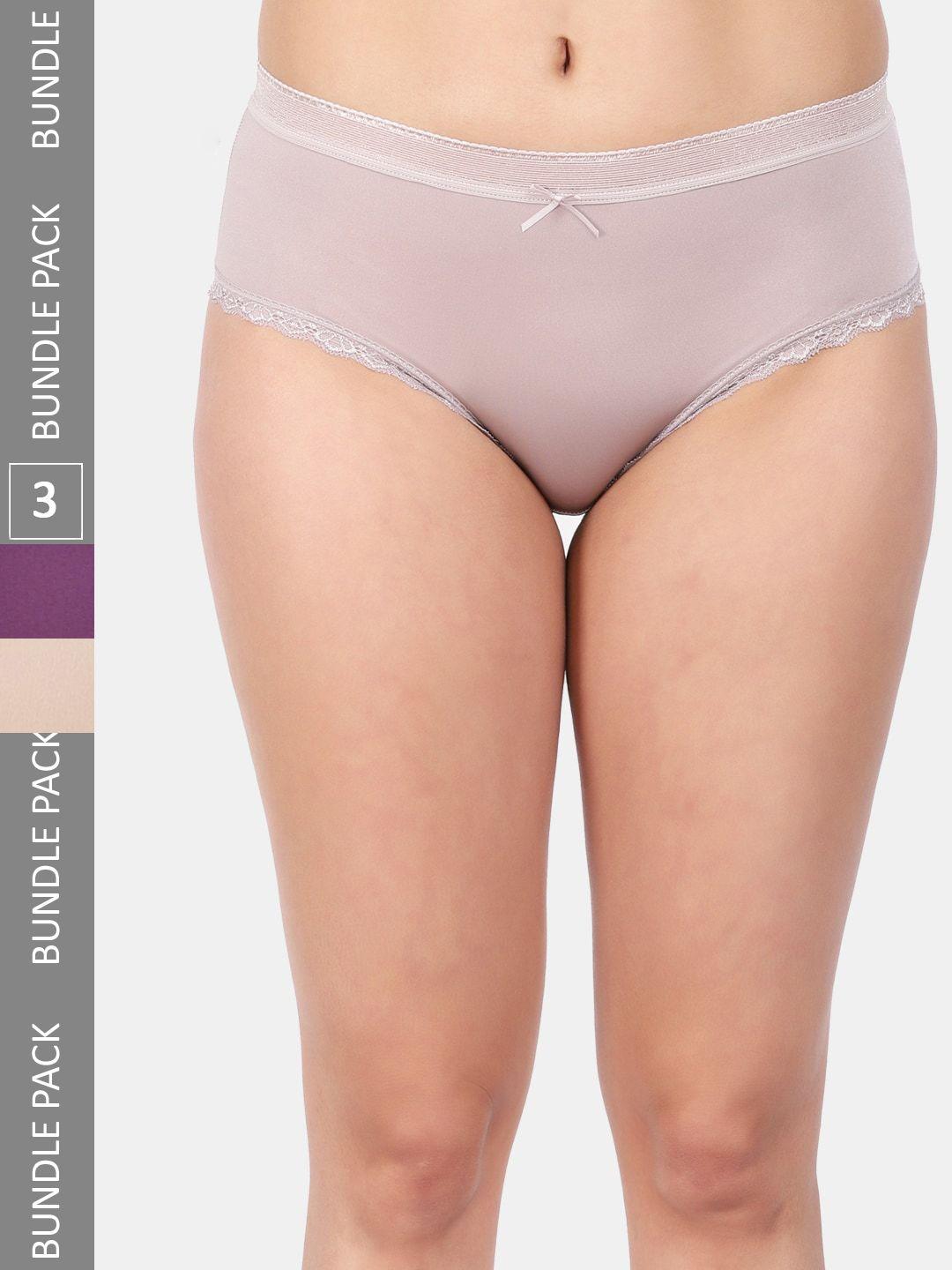 amour secret women pack of 3 anti-bacterial mid-rise hipster briefs