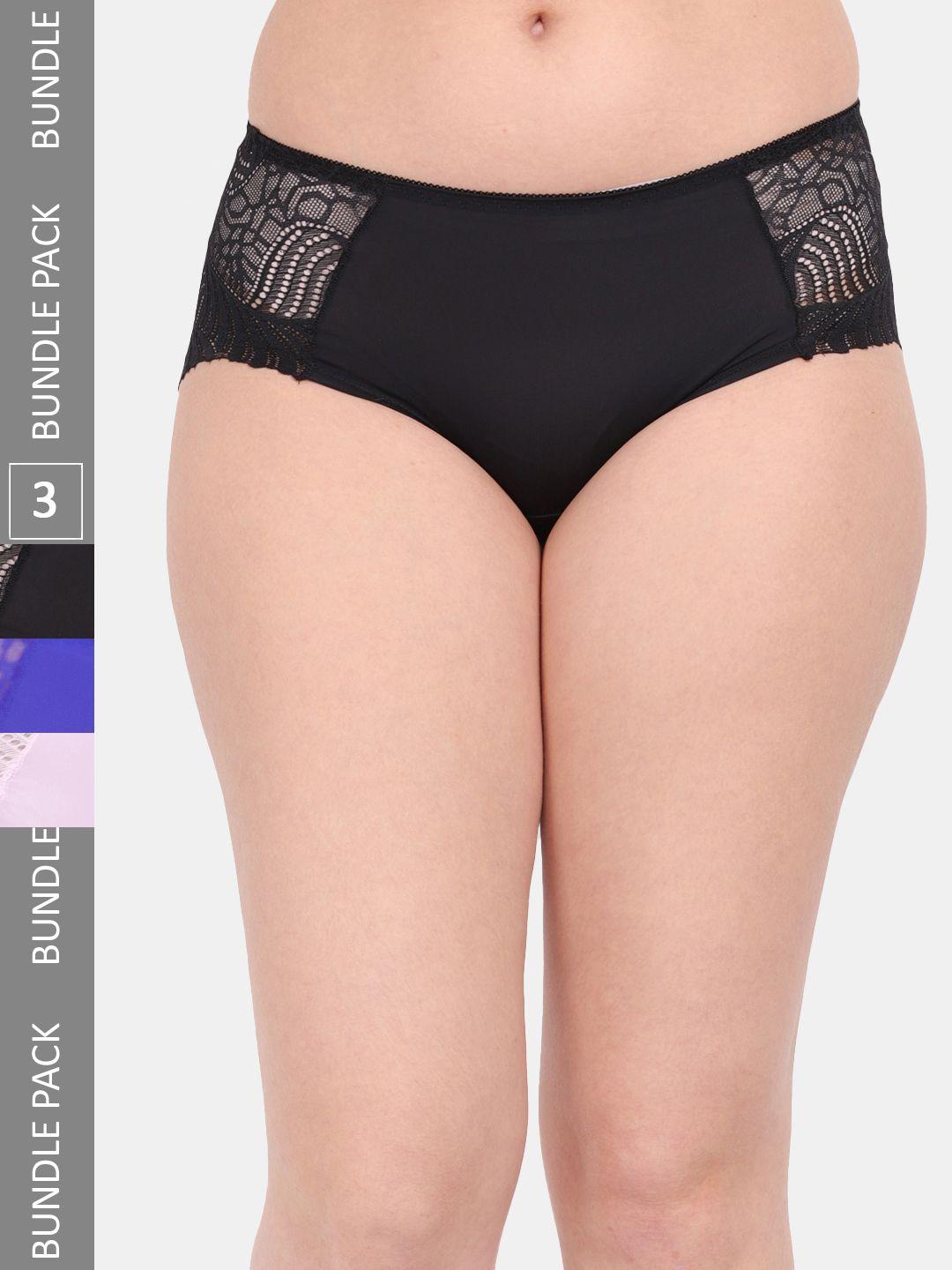 amour secret women pack of 3 anti-microbial lace hipster briefs p3327_blk_blu_pnk