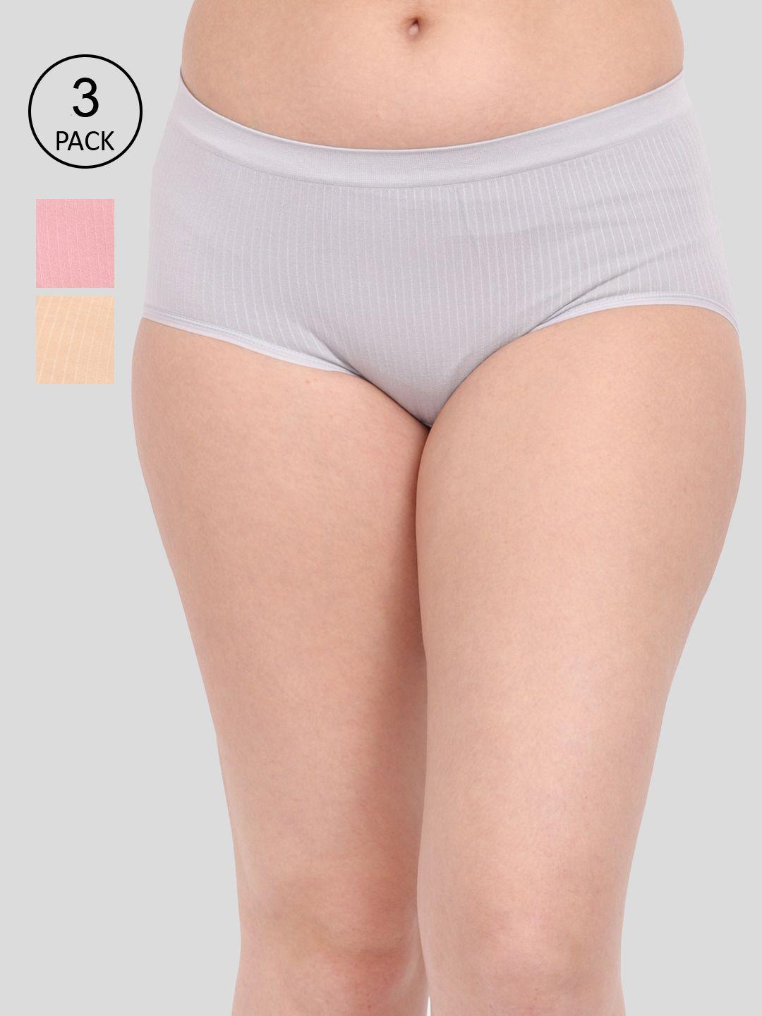 amour secret women pack of 3 anti-microbial seamless hipster briefs p1935_gry_pnk_skn