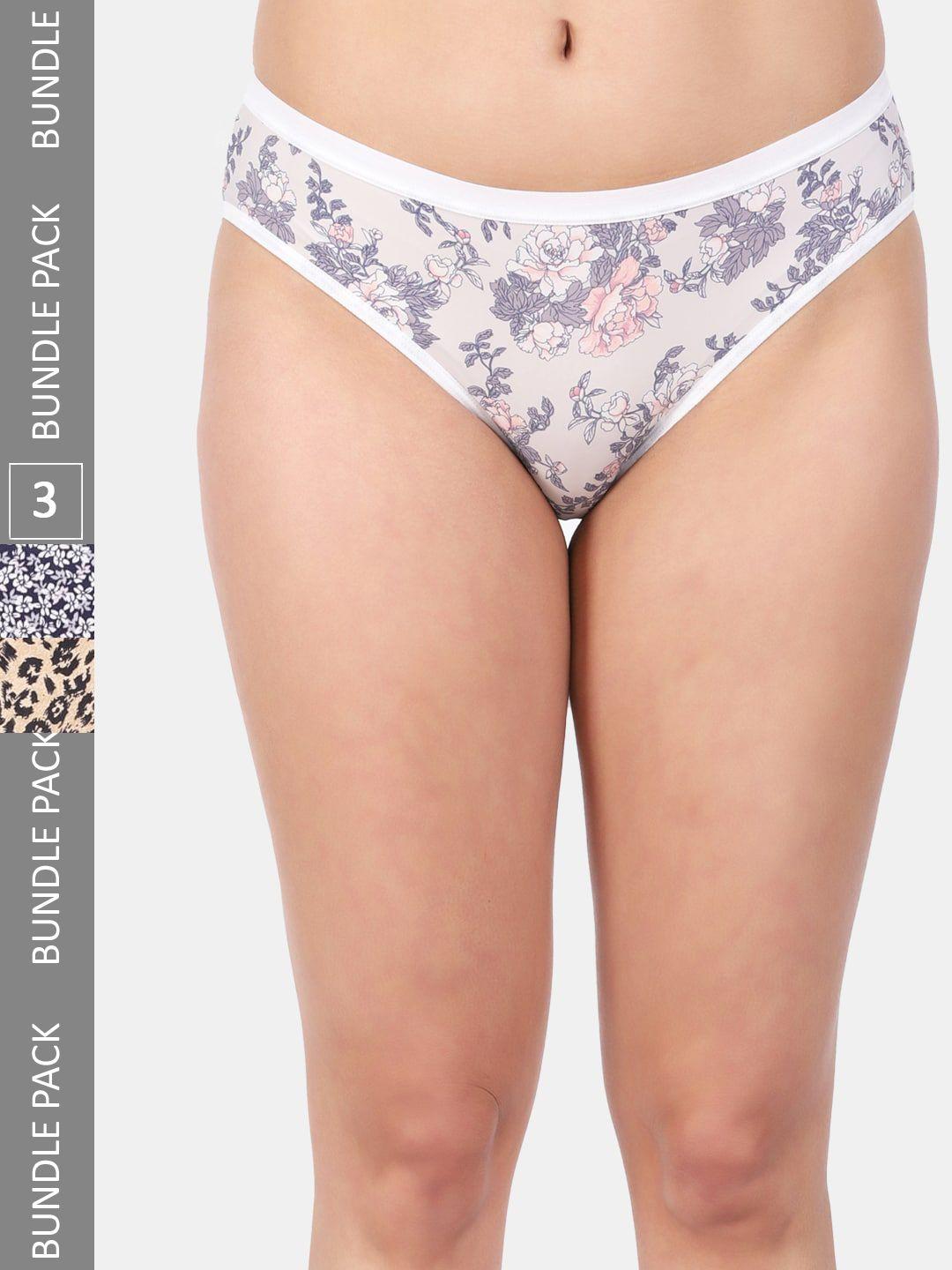 amour secret women pack of 3 printed anti-bacterial mid-rise bikini briefs