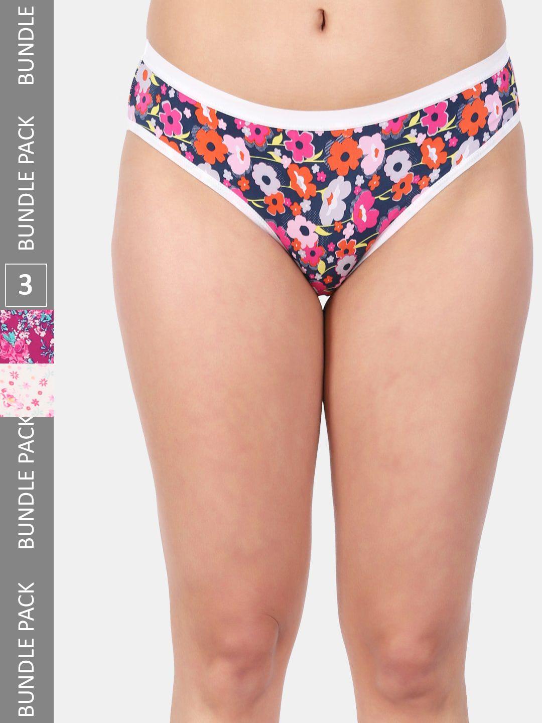 amour secret women pack of 3 printed mid rise anti bacterial breathable bikini briefs