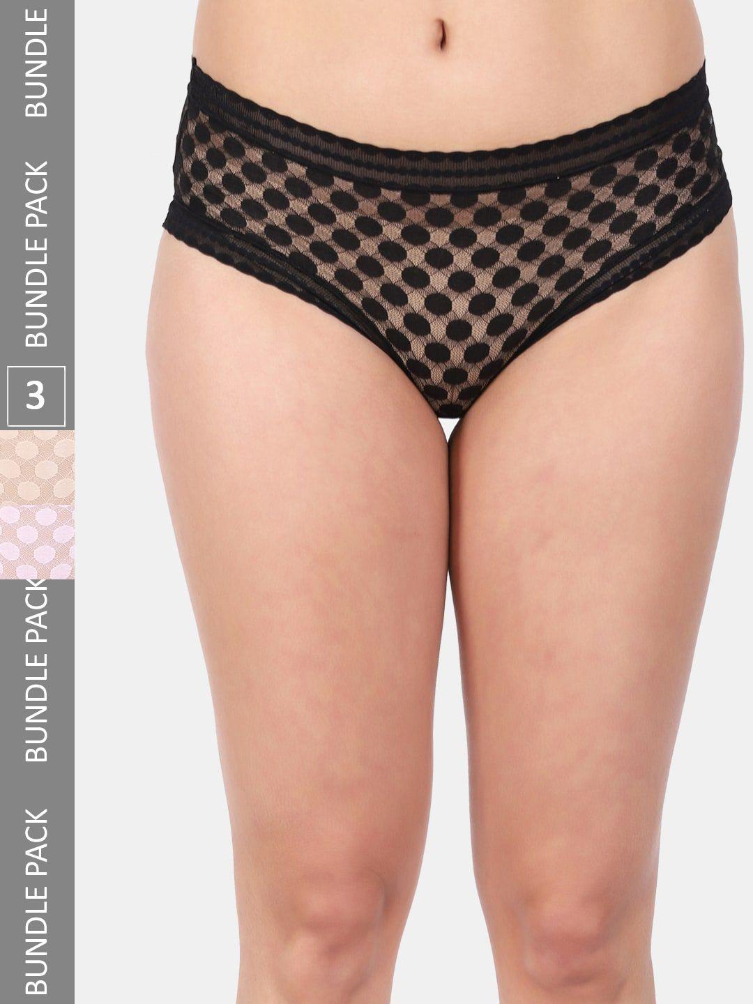 amour secret women pack of 3 self-design anti-bacterial hipster briefs