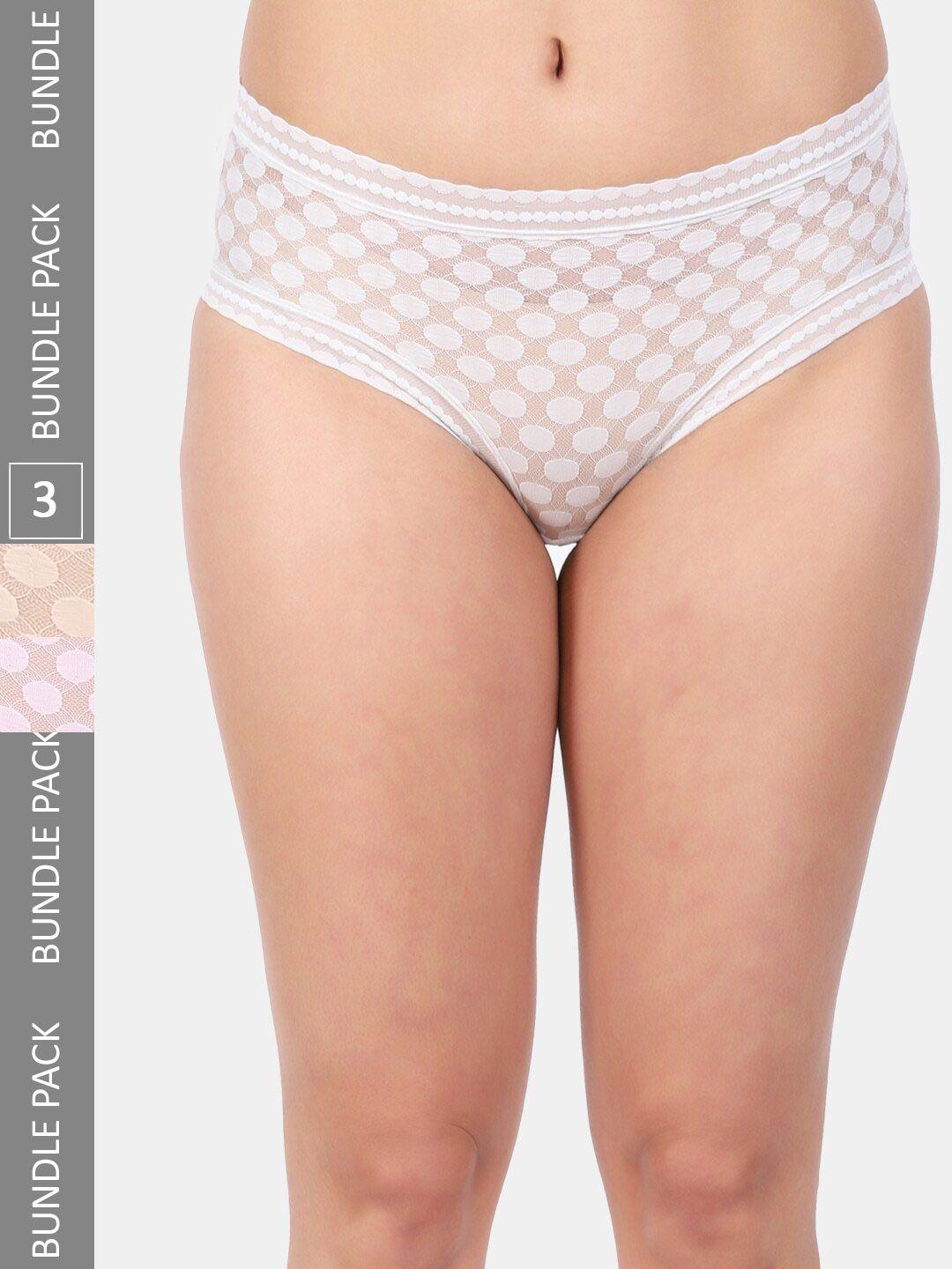 amour secret women pack of 3 self-design mid rise anti-bacterial hipster briefs