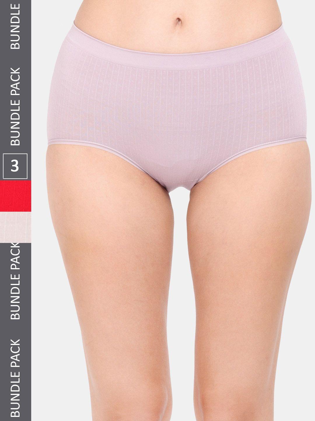 amour secret women pack of 3 striped anti-bacterial hipster briefs