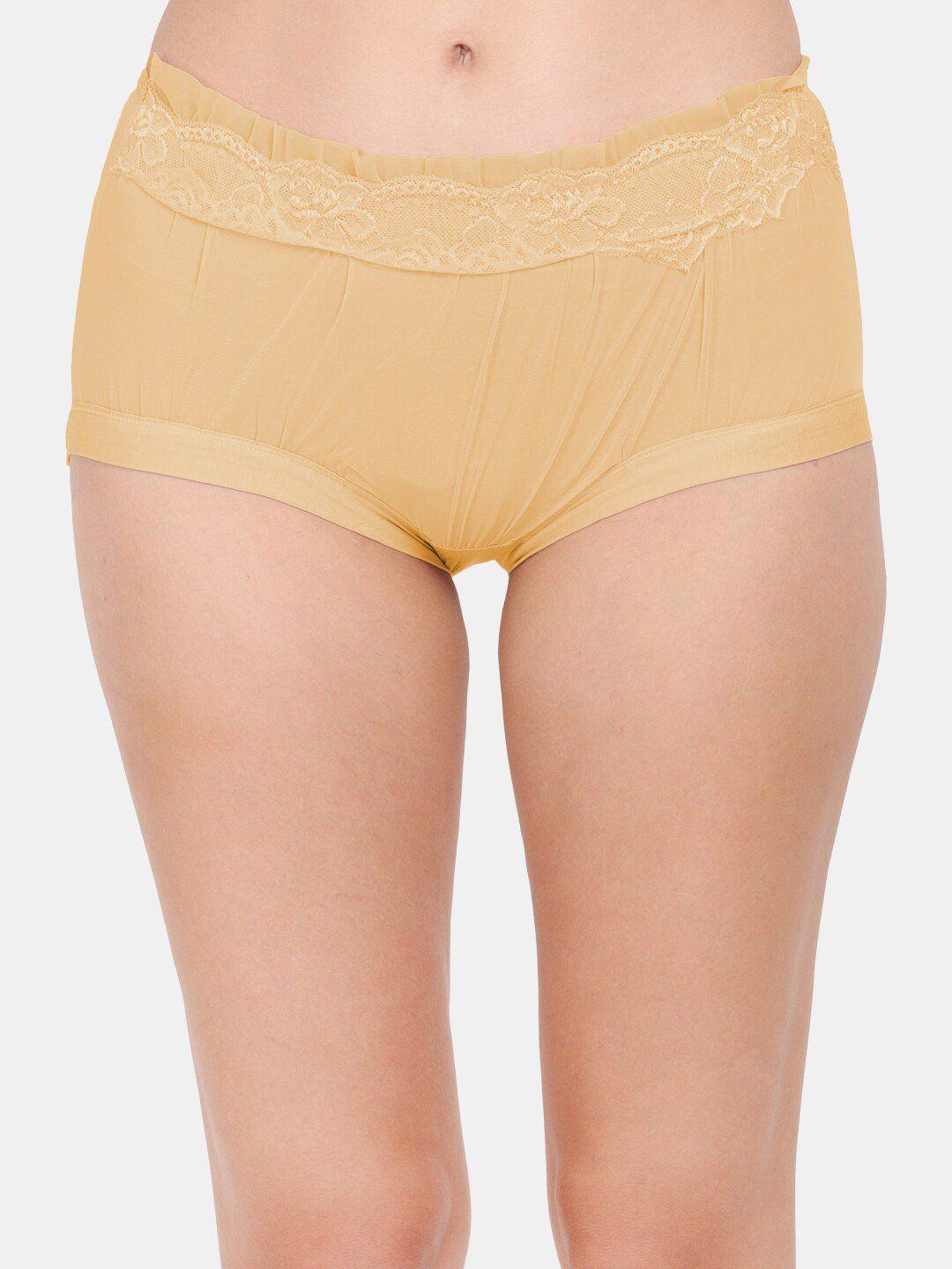 amour secret women yellow solid lace anti odour hipster lace brief