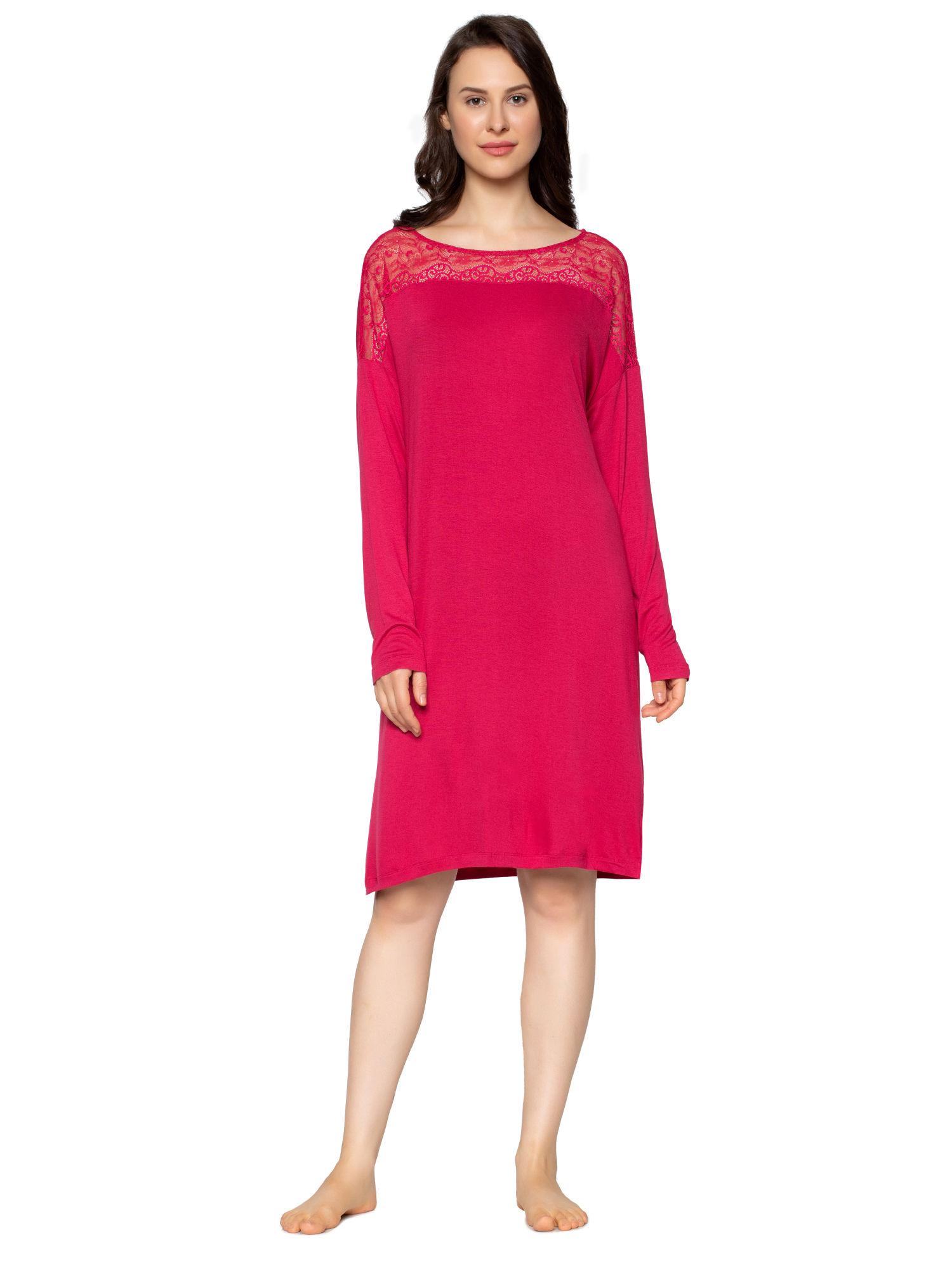 amourette 01 long sleeve soft fabric sustainable nightdress - red