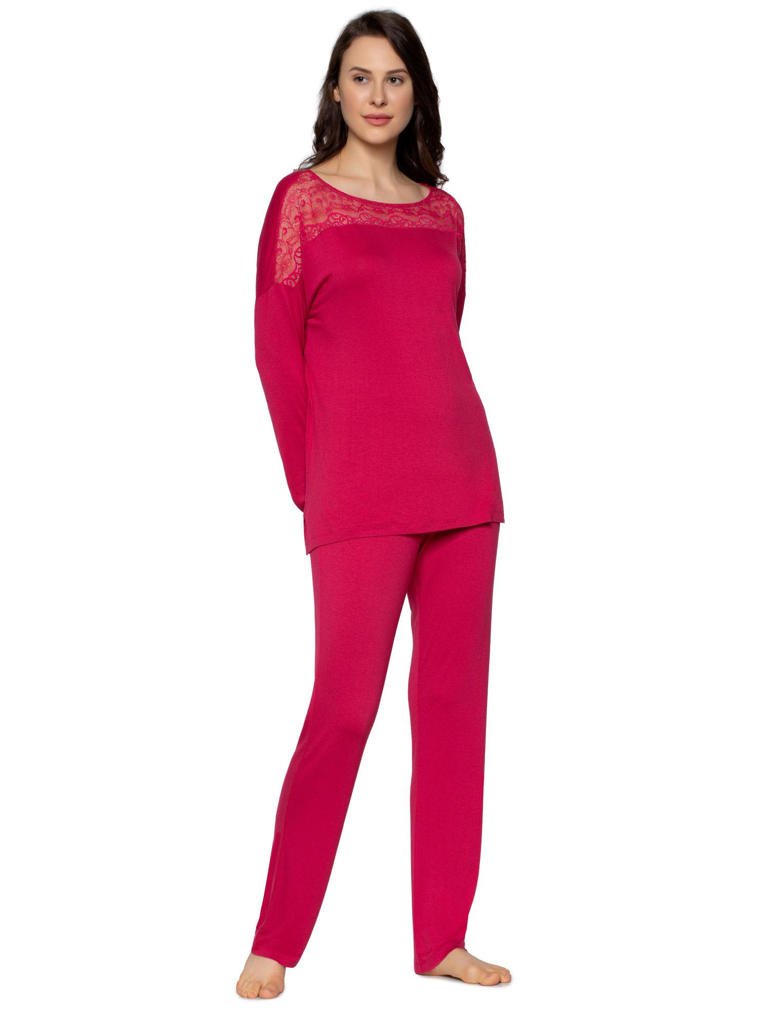 amourette 01 long sleeve soft fabric sustainable pyjama set - red