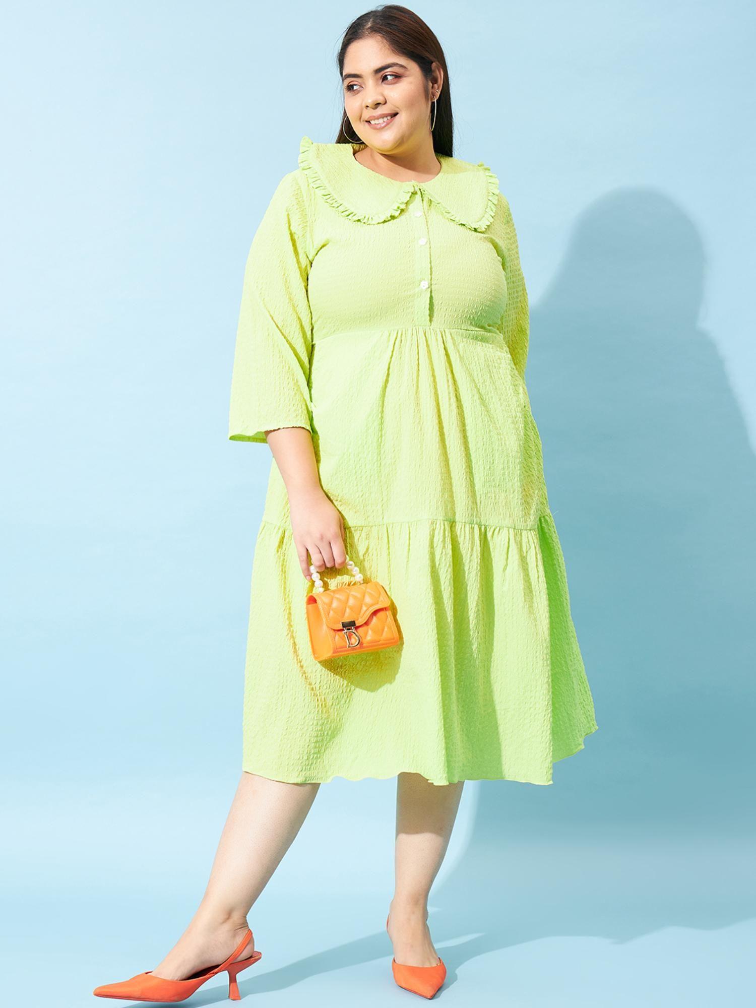 ample plus size self design above the keyboard fit flare midi dress - green