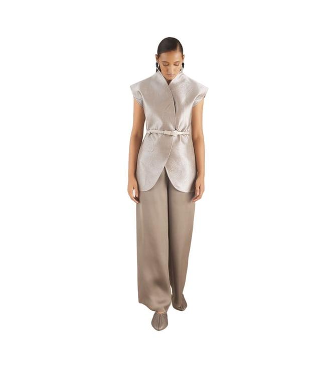 ampm metallic silver duniya effat jacket with pant