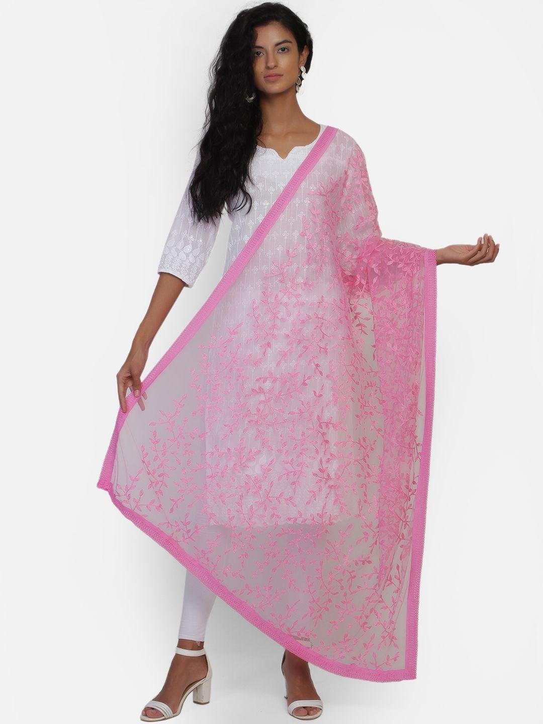 amraoo pink & white net embroidered dupatta